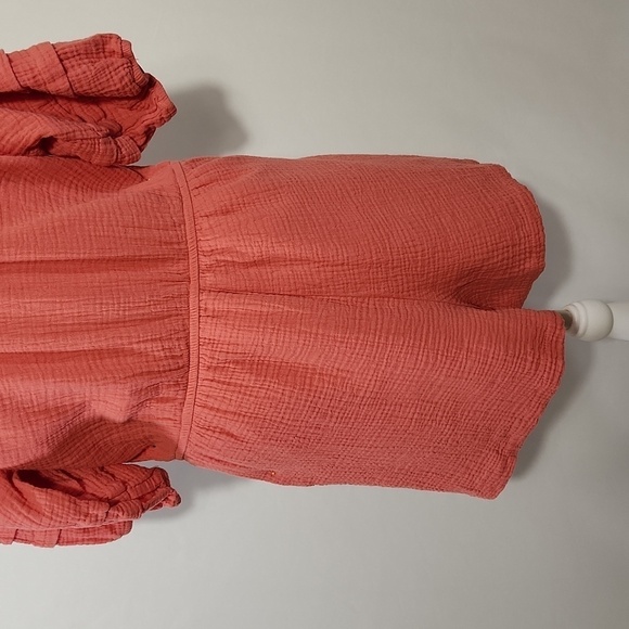 Knox Rose Romper Size M Coral Gauze V Neck Tassel Tie Side Pockets Cut Out Boho - Picture 10 of 15